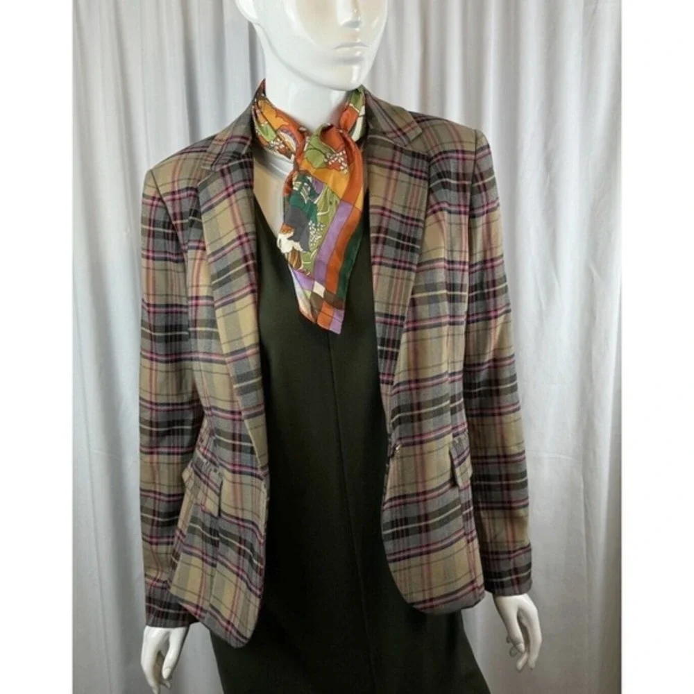 7th Ave Design Studio New York & Co Plaid Blazer Pink Tan Grey 10 Preppy 65-16 - Picture 8 of 14